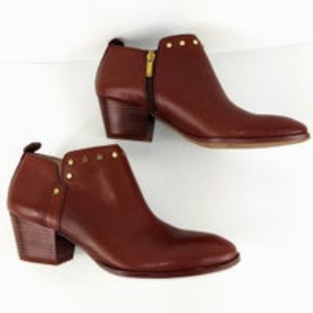 Sold Women Ankle Booties Leather Brown Gold Studs Size 8.5
